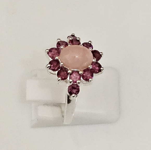 Vintage Natural Peruvian Opal & Rhodolite Garnet Sterling Silver Size 8! - Picture 7 of 12